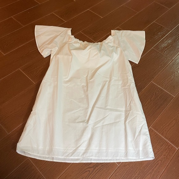 Banana Republic on off shoulder White Cotton Dress size large short sleeve lined - Picture 13 of 16